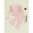 thumbnail image 3 of SUNSIOM Baby Girl 2Pcs Fall Outfits Ruffle Long Sleeve Sport Print Tops + Flare Pants Set Toddler Clothes, 3 of 6