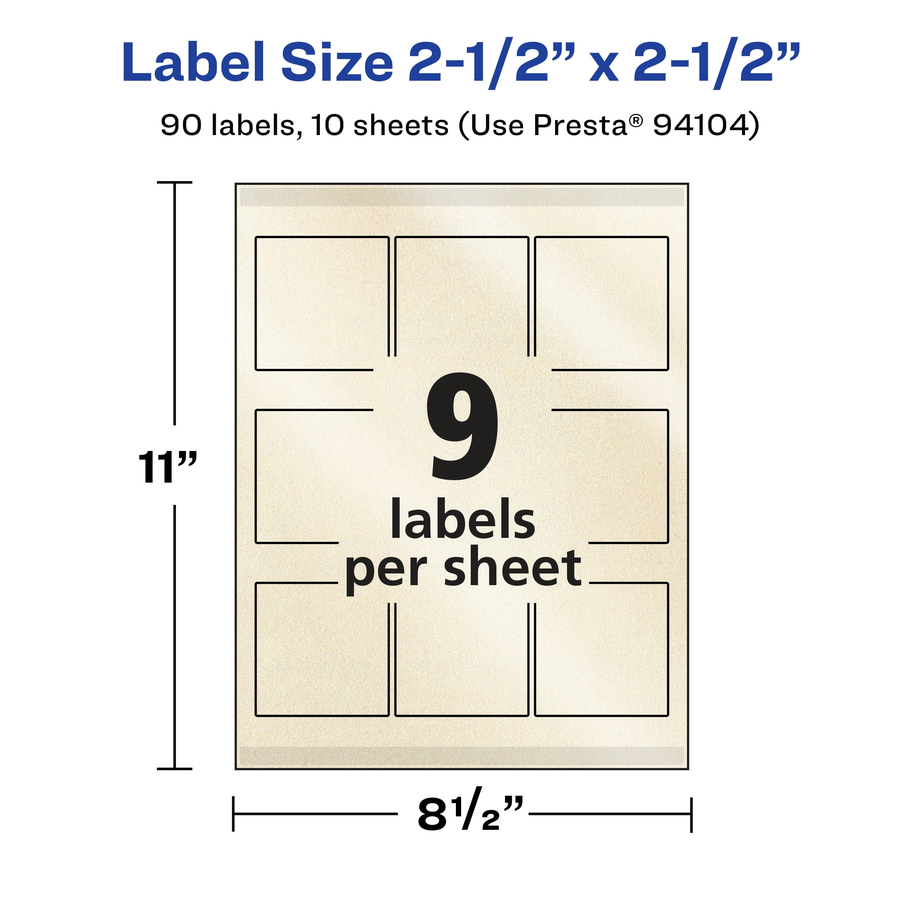 Avery Pearlized Ivory Square Labels, 2.5" x 2.5", 90ct