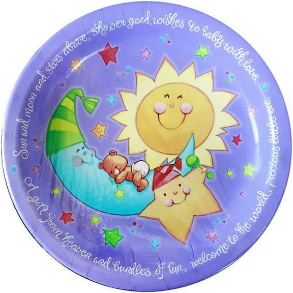 Various Twinkle Twinkle Baby Shower Extra Large Disposable Paper Plates, 8 Count