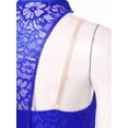 thumbnail image 6 of iiniim Women's Lyrical Dance One Shoulder Long Sleeve Lace Mesh Splice Figure Skating Dresses Royal Blue XL, 6 of 7
