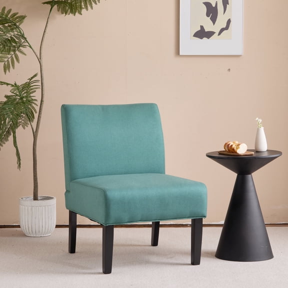 Kendal Contemporary Fabric Slipper Accent Chair, Dark Teal and Matte Black
