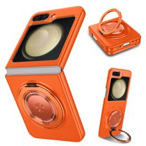for Samsung Galaxy Z Flip 5 5G Phone Case, Magnetic 360 Rotating Ring Kickstand Frosted Hard PC Case with Wireless Charging Compatibility for Samsung Galaxy Z Flip 5 5G, Orange