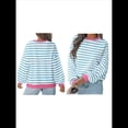 thumbnail image 3 of Camisas de Larga para Mujer, Túnicas Holgadas con Cuello Redondo A Rayas y Bloques de Color de Otoño. Azul 5XL, 3 of 6