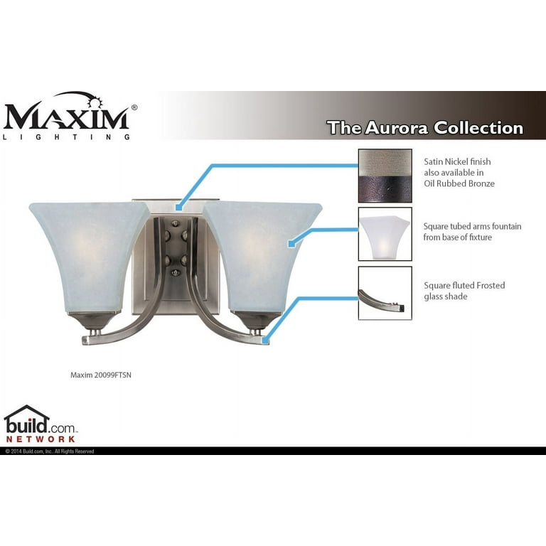 Maxim Corona 2-Light Vanity Light - Frosted Glass, Satin Nickel, Dimmable Bathroom Lighting