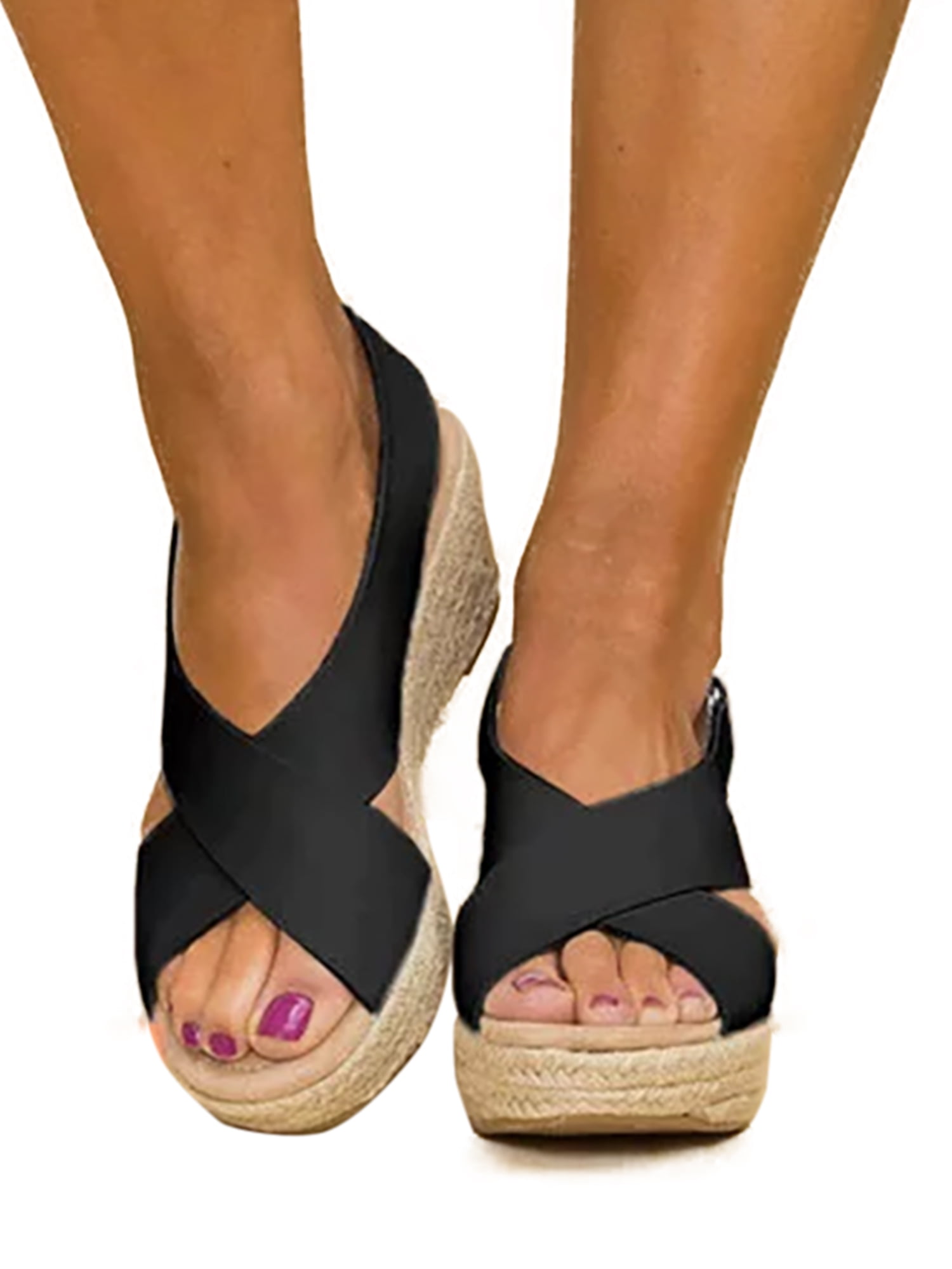 Women's Sandals Wedge Mid Heels Platform Ladies Open Toe Buckle Summer Shoes 