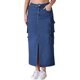 thumbnail image 1 of Falda de mezclilla maxi para mujer INSPIRE CHIC con abertura frontal, botones en la parte delantera, cintura elástica, estilo urbano, bolsillos de solapa, talla XL, azul oscuro, 1 of 6