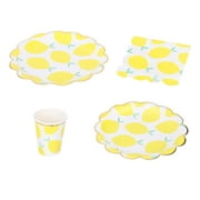 Lemon Fruit Themed Paper Plates And Cups Disposable Tableware 4 Piece Set,Fruit Party Supplies Disposable Paper Cup Plate Napkin Tableware Set for Party,Birthday Shower