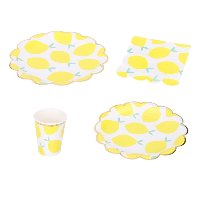 Lemon Theme Dinnerware Set,Disposable Paper Cup Plate Napkin Tableware Set,Fruit Themed Party Supplies Wedding Birthday Baby Shower