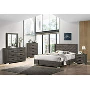 Kings Brand Furniture Lorain 6-Piece King Size Gray Bedroom Set. Bed, Dresser, Mirror, Chest & 2 Nightstands