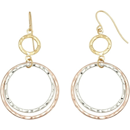 Simply Gold Triple Circle Drop Earrings in 10kt Yellow, Pink and White Gold