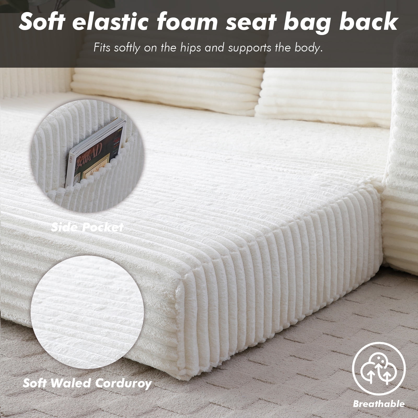 Memory Foam Cloud Sofa Bed 2-in-1 Couches No Assembly Corduroy Small Space Apartment Living Room,beige