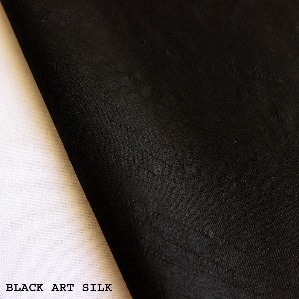 Fabric Mart Direct Black Faux Silk Fabric By The Yard, 42 inches or 107 cm width, 5 Continuous Yards Black Silk Fabric, Slubbed Faux Silk, Bridal Dress Silk Fabric, Wholesale Art Silk Fabric