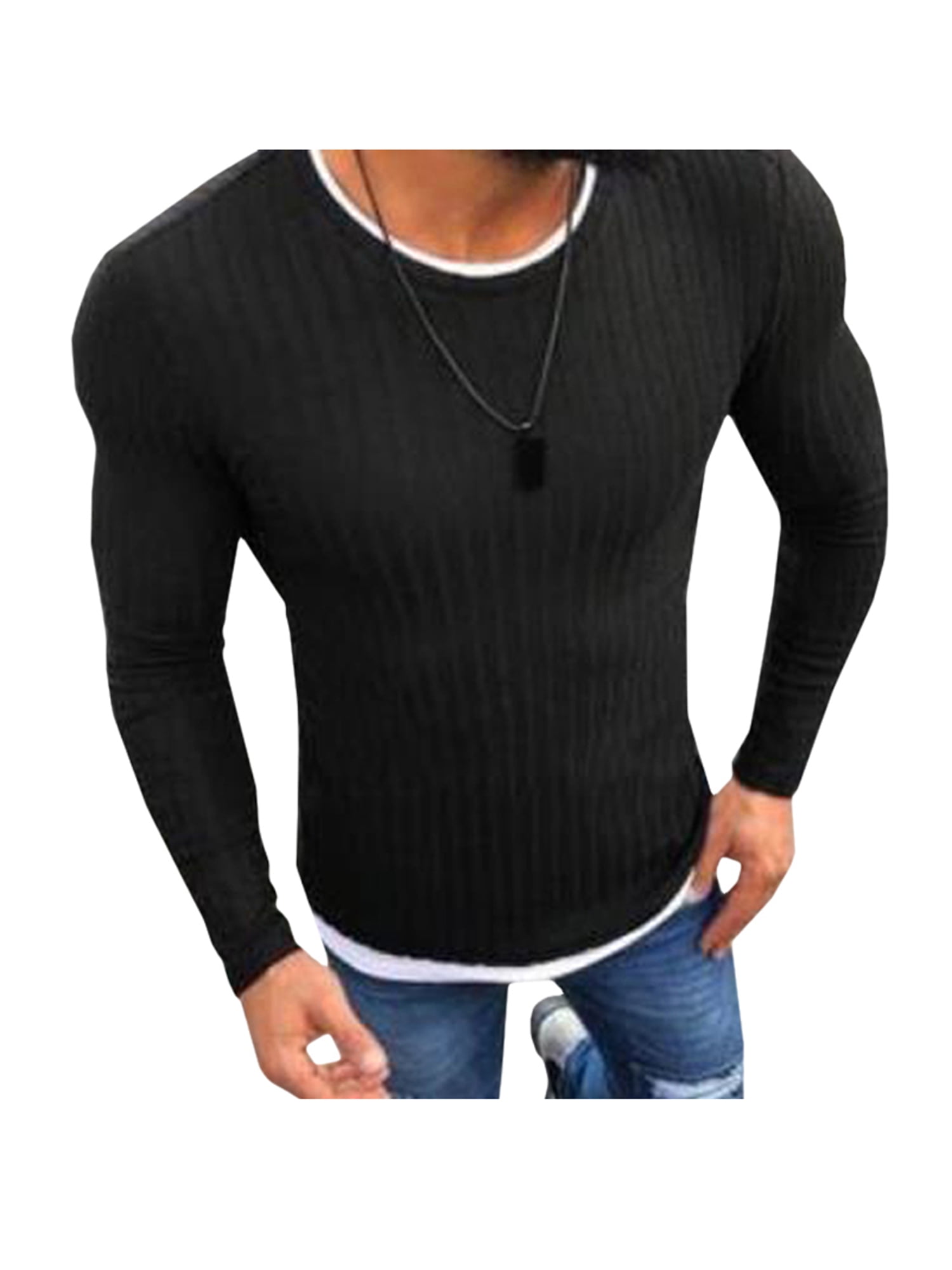 Men V Neck Jumper Long Sleeve Knit Tops Muscle Fit T Shirt Pullover Sweater Tops