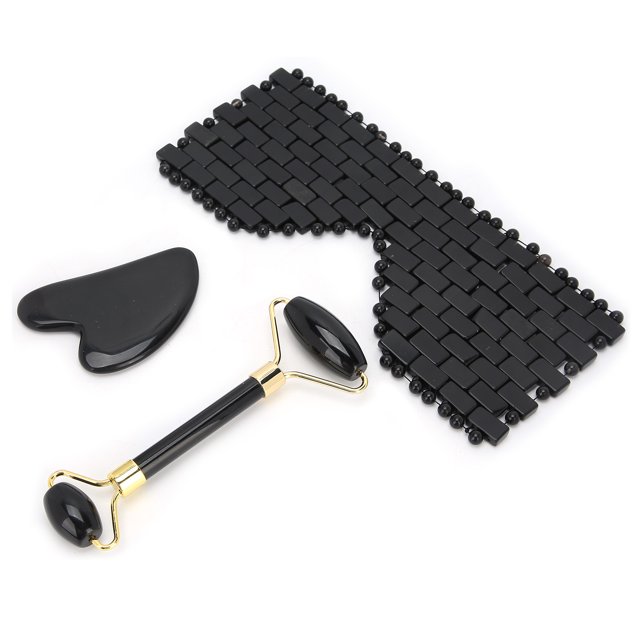 Tablero Gua Sha, rodillo facial de obsidiana de 3 piezas, rodillo de masaje facial, tablero de raspado, rendimiento confiable