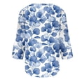 thumbnail image 4 of ALLLIST 3/4 Sleeve Womens Tops Plus Size Floral Blue Notch Neck Printed Loose Button T-Shirts Women Blouses, 4 of 5