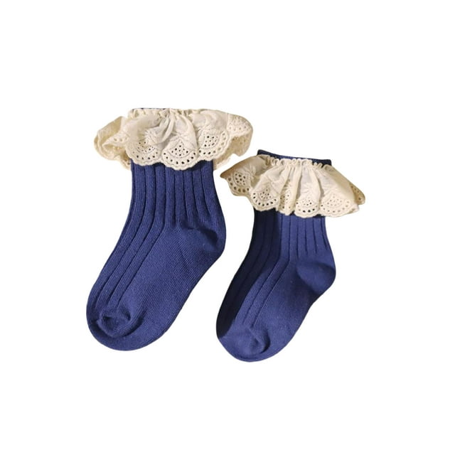 xiaxaixu Toddler Ribbed Sock Pair, Lacing Hem Elastic Cuff Middle Stockings