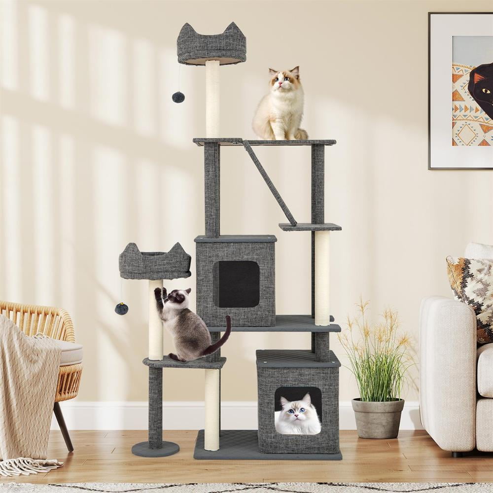 Choco Moon 71" Tall Cat Tree Multi-Level Large Tower w/Scratching Posts, Cat Climbing Tower, Corner Cat Tree, Cat Condos for Indoor Cats-Gray