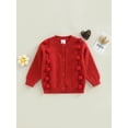 thumbnail image 2 of Franhais Toddler Baby Girls Pom Sweaters, Long Sleeve Round Neck Button Down Knit Cardigan, 2 of 8