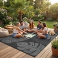 thumbnail image 2 of Memoryfield 9' x 12'Outdoor Rug, Waterproof Foldable Plastic Straw Mat, Reversible Patio Rug for Deck, Porch, Backyard, RV, Beach & Picnic, Black/Gray, 2 of 9