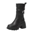thumbnail image 6 of Viluyesy Womens Ankle Booties Platform Chunky Heel Combat Motorcycle Zipper Buckle Strappy Lug Sole Faux Leather Edgy Everyday Footwear Black Size 9.5, 6 of 8