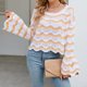 thumbnail image 2 of Suéter de punto de mujer Suéter de ganchillo a rayas de contraste casual Traje diario FLhrweasw Nuevo, 2 of 9