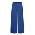 thumbnail image 4 of Wide Leg Sweatpants for Women Mid Waist Drawstring Pocketed Loose Baggy Pants Solid Color Casual Sport Trousers (L, Blue), 4 of 7