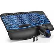Wireless Keyboard and Mouse Combo - Ergonomic Wave Rechargeable Keyboard with Soft Leather Wrist Rest, RGB Backlit -Black