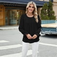 thumbnail image 4 of Blusa de Larga Abullonada para Mujer, Elegante, Informal, con Cuello Redondo, de , Holgada y Plisada. Negro XXL, 4 of 9