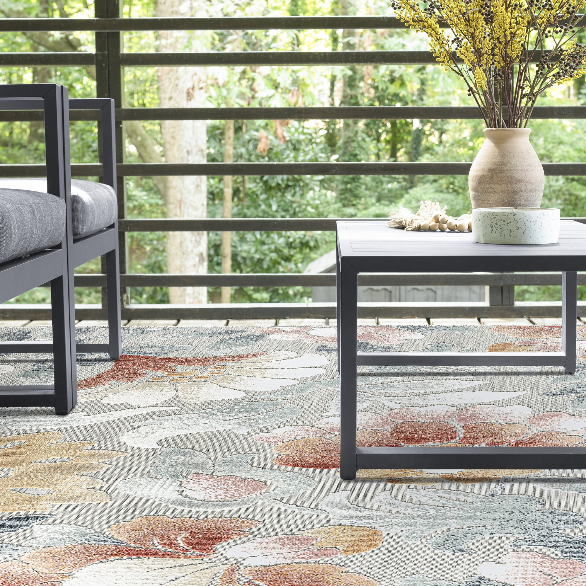 4x6 Water Resistant, Indoor Outdoor Rugs for Patios, Front Door Entry, Entryway, Deck, Porch, Balcony | Outside Area Rug for Patio | Gray, Floral | Size: 3'10'' x 5'3''