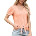 thumbnail image 2 of LEBONYARD Summer Tops for Women,Women's Solid V-neck Short Sleeved Solid Color T-shirt Court Lock Top Short Sleeved V-neck Top Short Sleeved V-neck Top/shirt Orange XL, 2 of 5