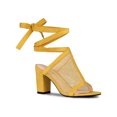 thumbnail image 1 of BLISSFUL STEP Women's Mesh Block Heeled Lace Up Sandals Yellow 8, 1 of 8