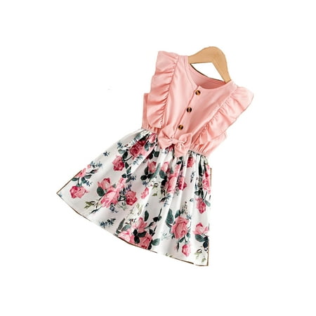 

Boho Floral Round Neck A Line Sleeveless Multicolor Toddler Girls Dresses (Girl s)