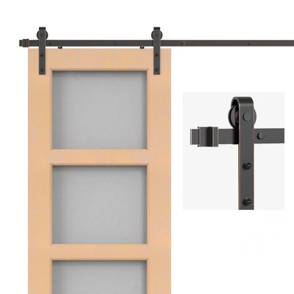 ATT 6.6FT Oil Rubbed Bronze Sliding Barn Door Hardware-Sturdy&Smooth-J Shape Hanger