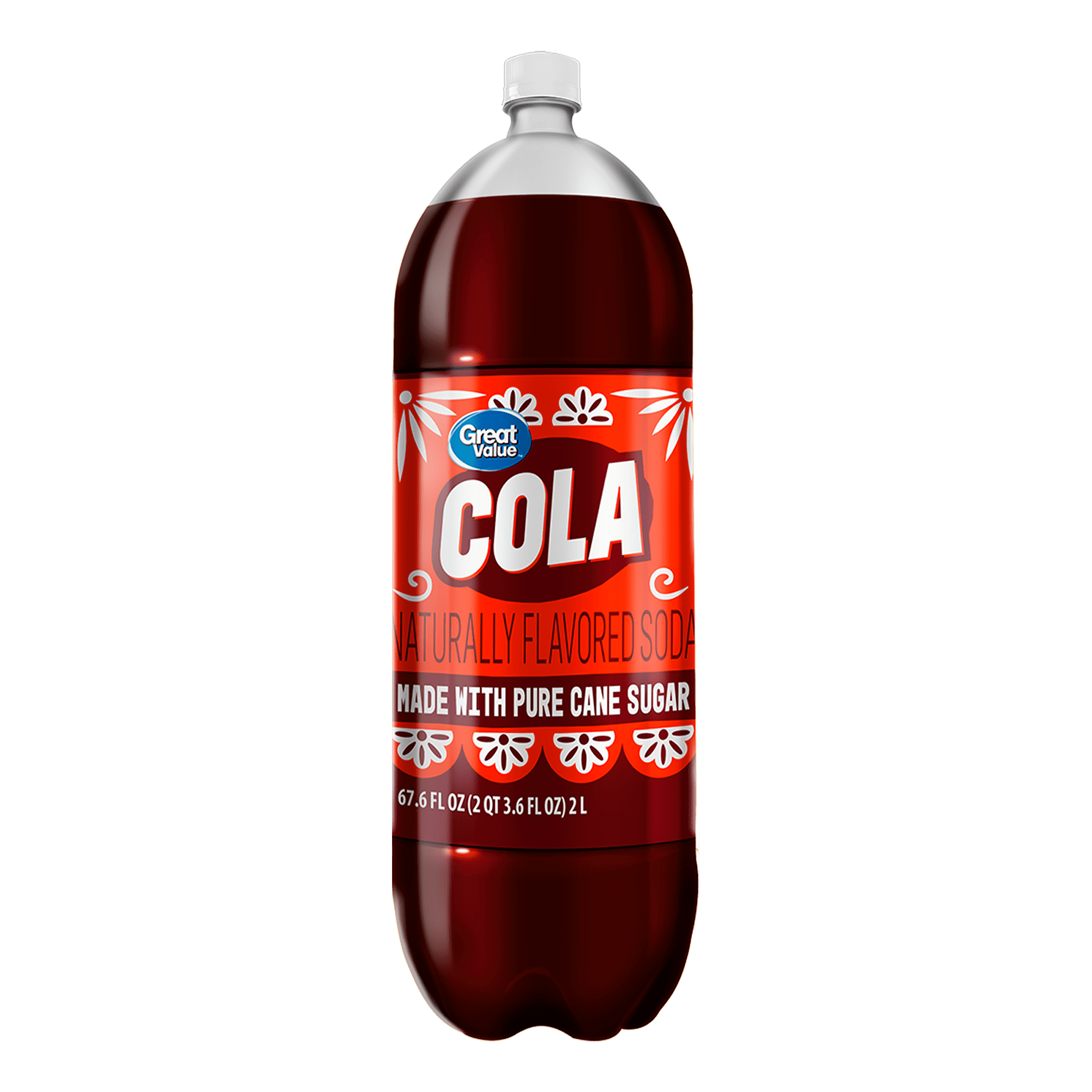 (6 pack) Great Value Cola Soda Pop, Pure Cane Sugar, 2 Liters