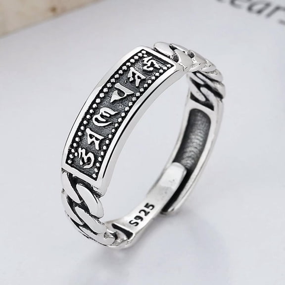 K-KED Real Solid 925 Sterling Silver Band Women Lucky Square Mantra Curb Link Ring