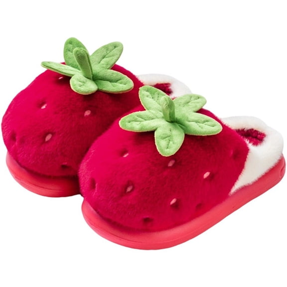 Jiibva Cute Strawberry Slippers for Women Indoor Outdoor House Slipper Soft Warm Cozy Fuzzy Non-Slip Shoes Plush Winter Slippers Home Shoes