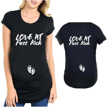 

Pregnant Mom Gifts Maternity Womens Love at First Kick Letter Print Maternity Dress Plus Size Maternity Short Sleeve T-Shirt