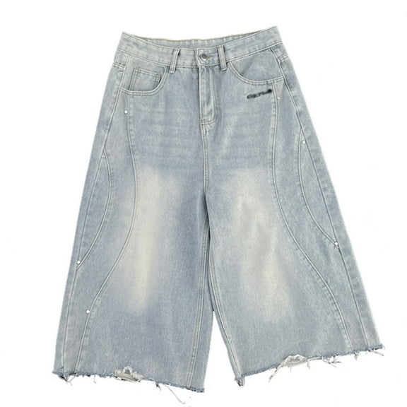 Men's Denim Capri Pants Casual Detail Length Jeans Comfortable Streetwear Fashion Tops Versatile