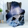 thumbnail image 4 of Nature Soft Flannel Fleece Throw Blanket, Summer Storm Beginning with and Beams over the Rocky Coast Waves Mystic Image, Cozy Plush for Indoor and Outdoor Use, 60" x 80", Grey Purple, by Ambesonne, 4 of 5