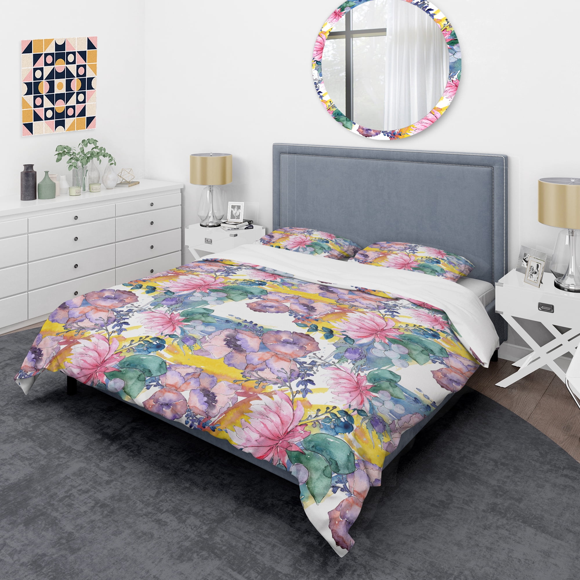 Designart 'Retro Floral Botanical V' Mid-Century Modern Duvet Cover Set