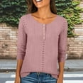 thumbnail image 2 of HomeDM 3/4 Sleeve Shirts for Women, Button Down Crew Neck Summer Casual Pullover Tops Solid Color - Pink/L, 2 of 7