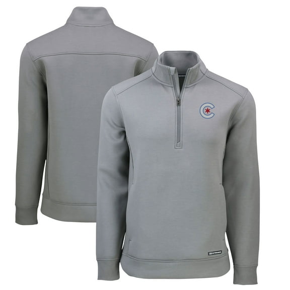 Men's Cutter & Buck  Gray Chicago Cubs City Connect Roam Eco Recycled Quarter-Zip Pullover