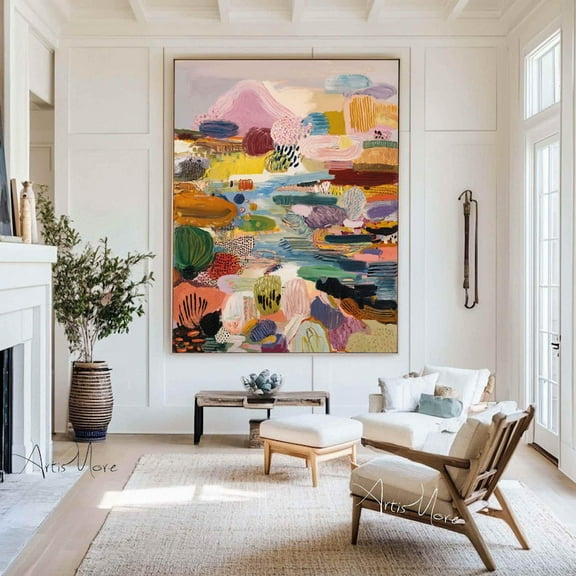 Colorful Abstract Landscape Painting Modern Textured Wall Art Vibrant Nature Scene Painting Large Canvas for Living Room Decor Boho Wall Art 8x12 UNFRAMED