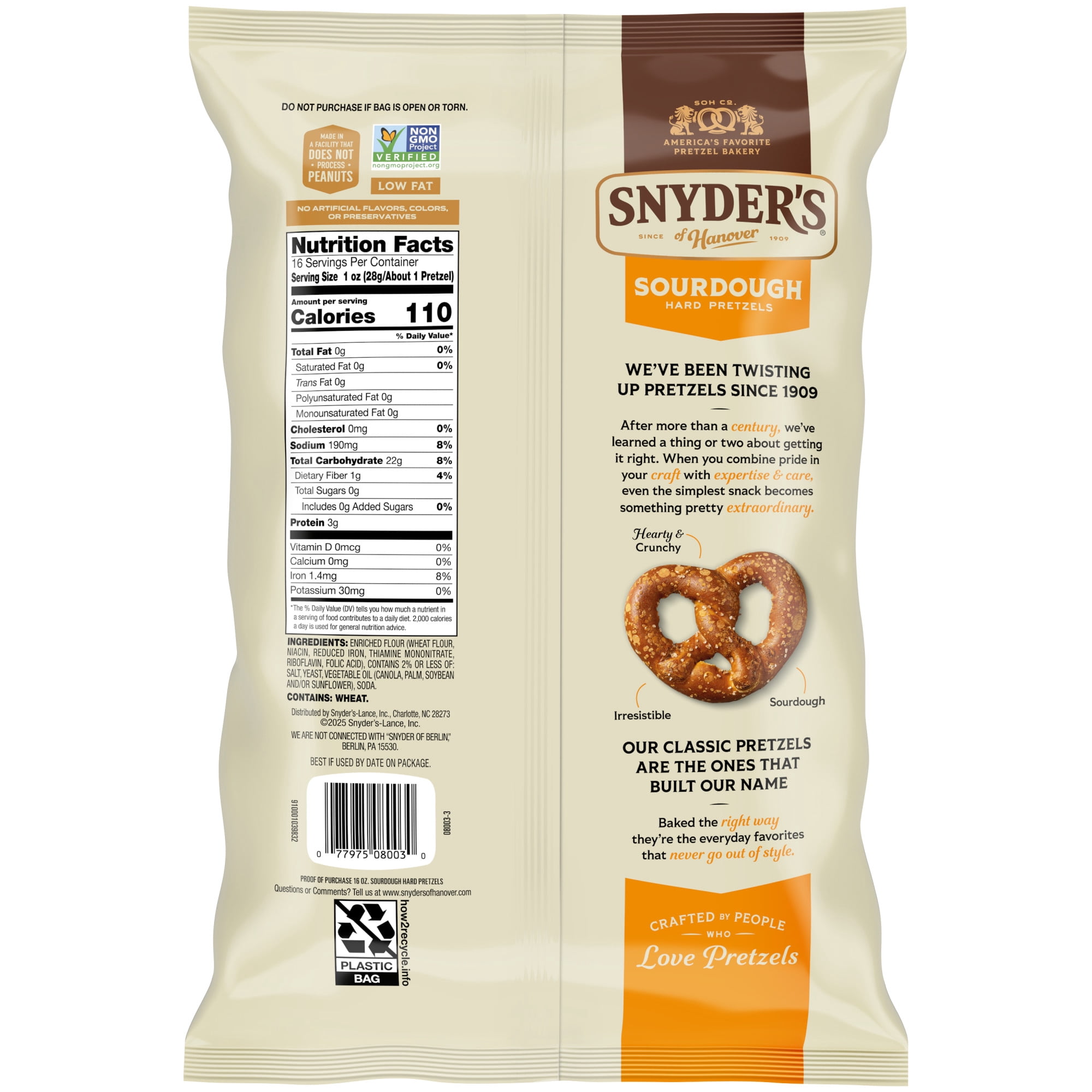 (3 pack) Snyder's of Hanover Sourdough Hard Pretzels, 16 oz Bag