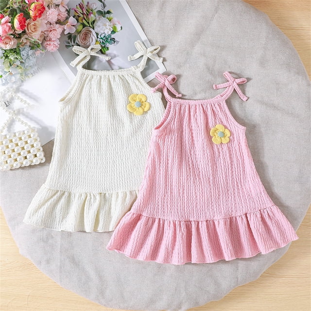 Robes d'Été pour Bébés Filles Robe Trapèze pour Fille Bretelles Spaghetti Robes Florales pour Filles Robe de Fête