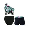 thumbnail image 2 of TiaoBug Kids Girls 3 Piece Bikini Swimsuit Sets Floral Print One Shoulder Crop Top with Briefs Shorts Summer Beachwear Black 14, 2 of 7