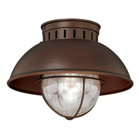 Harwich Bronze Coastal Barn Dome Outdoor Flush Mount Ceiling Light Clear Glass