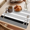 thumbnail image 3 of Black Stripe Placemats Set of 6 Modern Rustic Horizontal Black Striped Place Mats Indoor Wipeable Table Mats Washable Cloth Dining Table Placemats for Kitchen Holiday Party Home Decor 13x19 Inch, 3 of 9