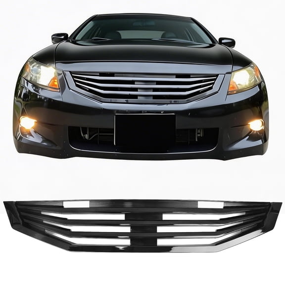 Ikon Motorsports Front Upper Grille Fits 2008-2010 Honda Accord Coupe 2-Door, Mugen Style Gloss Black ABS