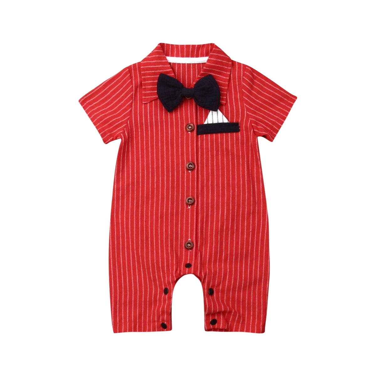 Newborn Baby Boy Gentleman Short Sleeve Button Down Bow Tie Striped Romper Walmart